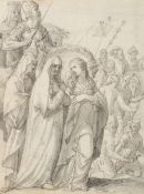 Unbekannt (17.Jhd), Kreuzigungsszene, Federzeichnung Barock Militär 1600-1649