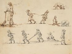 H. SAFTLEVEN (*1609) Nachfolge, Figurenstudien, Feder Barock Berufsleben
