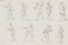 G. RUGENDAS (1666-1742), Neun Soldatenstudien, um 1700, Bleistift Barock