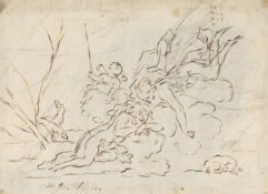 Unbekannt (18.Jhd), Endymion und Selene, Federzeichnung Rokoko Mythologie
