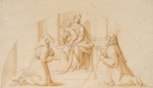 Unbekannt (17.Jhd), Madonna mit zwei Heiligen, Federzeichnung Barock 1600-1649