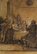 Unbekannt (18.Jhd), Emmausmahl, Federzeichnung Rokoko Religiös 1700-1749