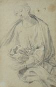 E. SIRANI (1638-1665) zug., Figurenstudie. Frau im Gewand, Kohle Barock