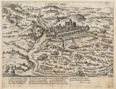 F. HOGENBERG (*1535), Belagerung von St. Quentin, um 1610, Radierung Barock