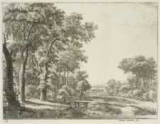 A. WATERLOO (1609-1676), Waldrand mit Holzbrücke, um 1650, Radierung Barock