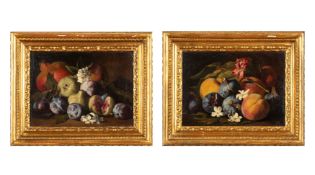 Aniello Ascione - Dipinti / Figs, plums, pomegranate and flowers; Figs, peaches and flowers