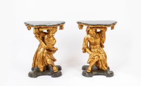 Pair of carved and gilded wooden consoles Venice, 18th century