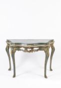 Carved and lacquered wood console table with a blue background Venice, circa 1760