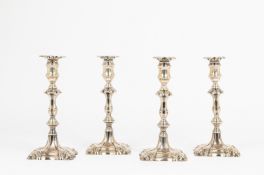 Four silver George II style candlesticks early XX century