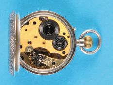 Sterling silver ladies' pocket watch in a case richly engraved on all sides with a small E.G. monogr