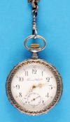 Tavannes Watch Co., motif silver pocket watch with depiction of a horse-drawn carriage with coachman