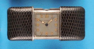 Chronometre Movado Schiebeuhr, mit Leder bezogenes 935er-Silbergehäuse,