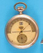Modernista Patent, gold-plated pocket watch with jumping hours, semi-circular minute scale