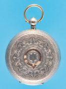 A large, richly engraved, Scottish silver pocket watch with silver dial, verge escapement and dust c