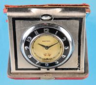 Ingraham Sentinel, metal pocket watch with digital seconds display, in a red leather case with silve
