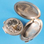 Roskopf sterling silver tailcoat watch with sprung lid and fold-out case