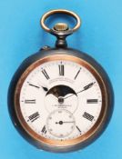 J.Verhagen & Co., Cologne, metal pocket watch with moon phase and calendar on the back,