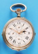 Large metal pocket watch with moon phase calendar,