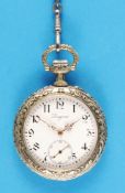 Longines, motif pocket watch with depiction of an eagle, silver-plated case with eagle in relief on