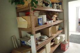 Lot of Metal Shelving Unit and Asst. Office Supplies, etc.