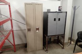 Lot of Procore Cabinet w/Stand and Contents and 2-Door Locker w/Asst. Grinding Wheels, etc.
