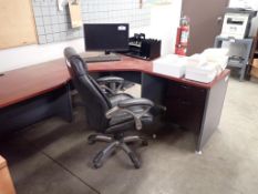 Lot of L-Shaped Desk, Task Chair and Flatscreen Monitor.