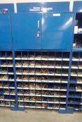 Barnes Shop Cabinet w/2-Door Overhead Cabinet and Contents inc. Bolts, Nuts, Hole Saws, etc.