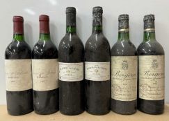 Six assorted vintage Bordeaux region reds