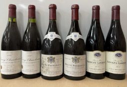 Six assorted vintage French red wines