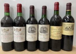 Six assorted vintage Bordeaux region wines