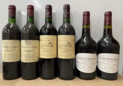 Seven assorted vintage Bordeaux region wines, including a magnum