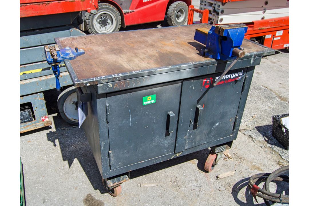 Armorgard Mobile Tuff Bench steel work bench/cabinet c/w pipe vice, engineers vice & keys A979528 - Image 1 of 2