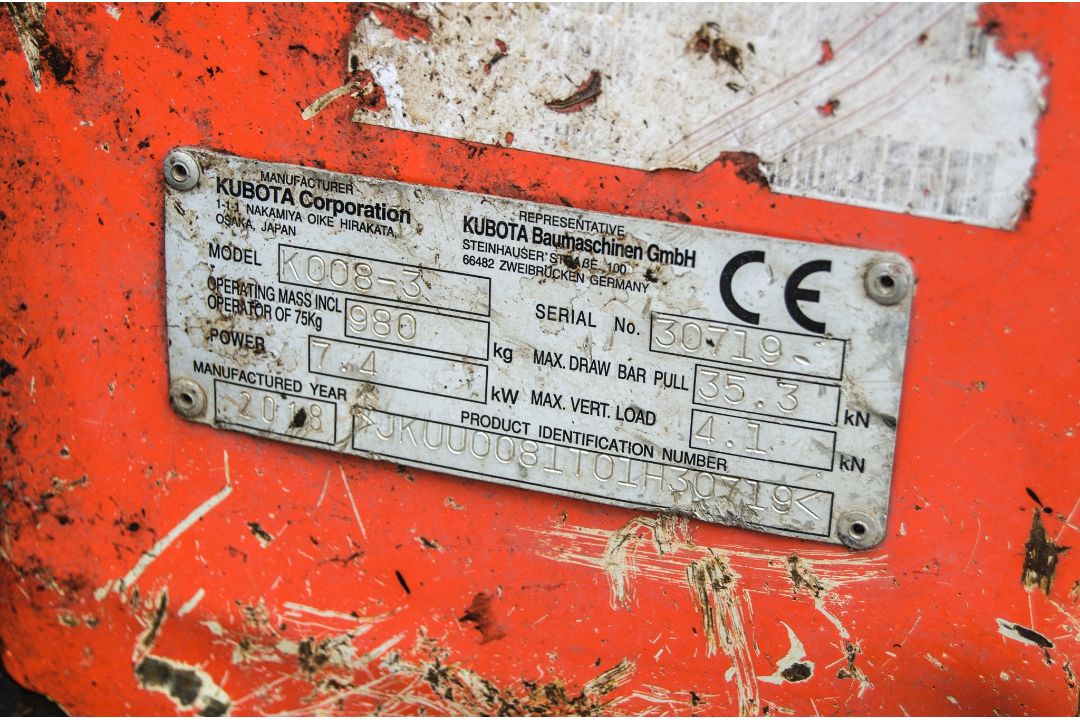 Kubota K008-3 0.8 tonne rubber tracked micro excavator Year: 2018 S/N: 30719 Recorded Hours: 2059 - Image 26 of 26