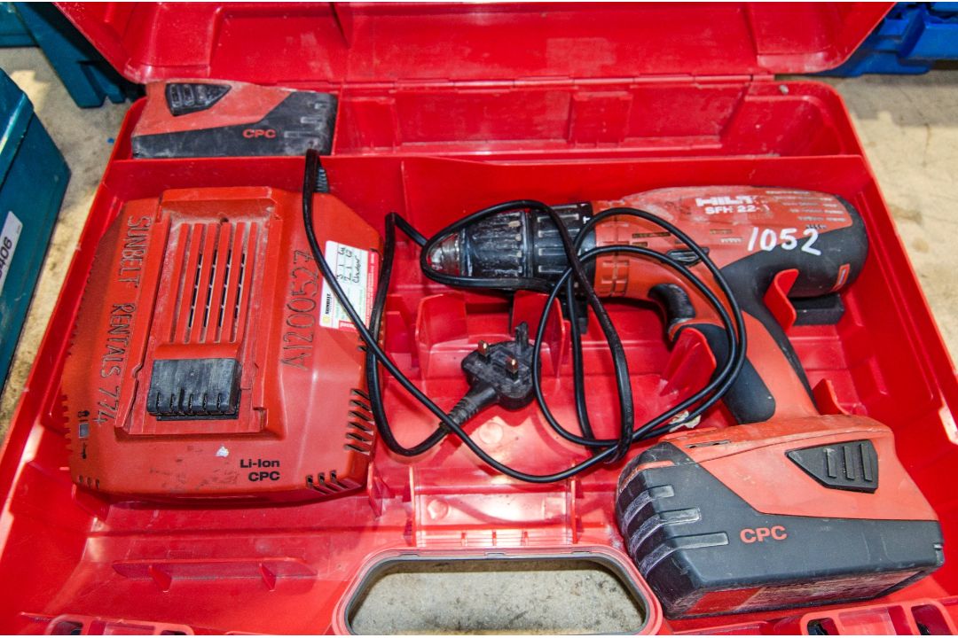 Hilti SFH22-A 22v cordless power drill c/w 2 - batteries, charger and carry case AS5896