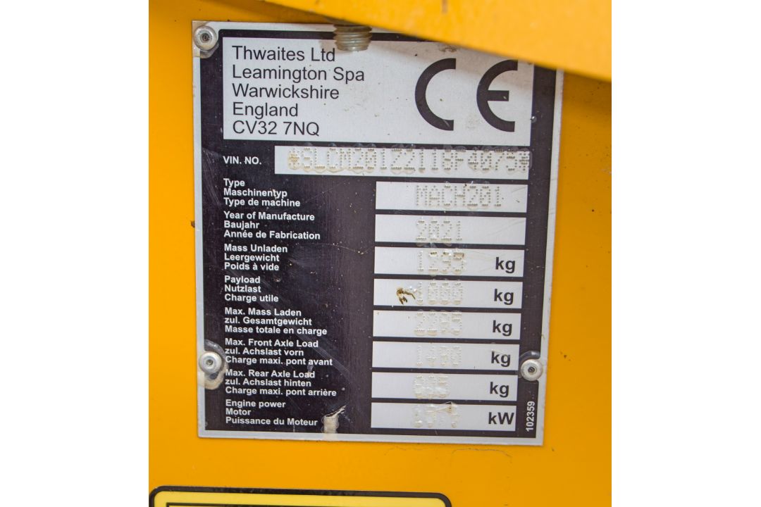 Thwaites 1 tonne hi tip dumper Year: 2021 S/N: 118F4075 Recorded Hours: 384 2106TWT910 - Image 22 of 22