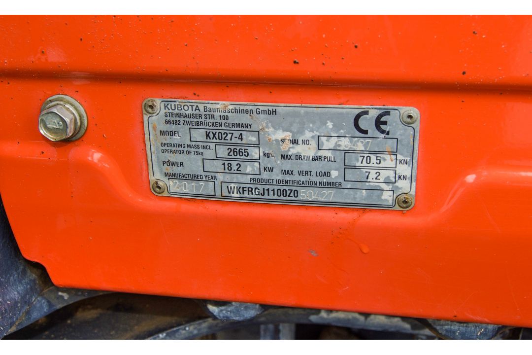Kubota KX027-4 2.7 tonne rubber tracked excavator Year: 2017 S/N: 50427 Recorded Hours: 1609 - Image 26 of 26