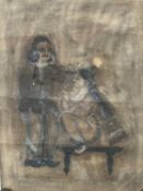 Period Kalighat Painting of a Babu Visiting a Nautch Girl: