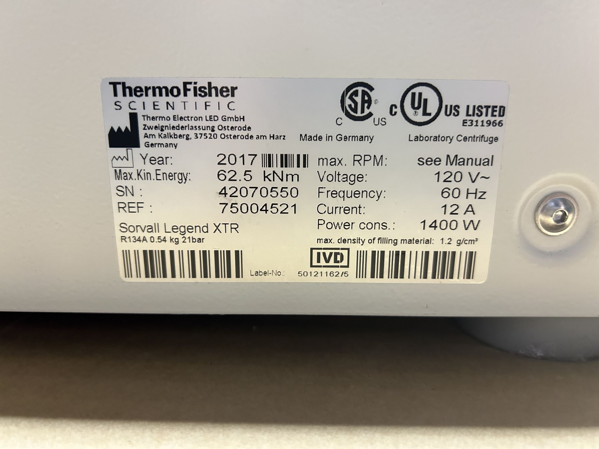 Thermo Fisher Refrigerated Centrifuge - Image 5 of 5