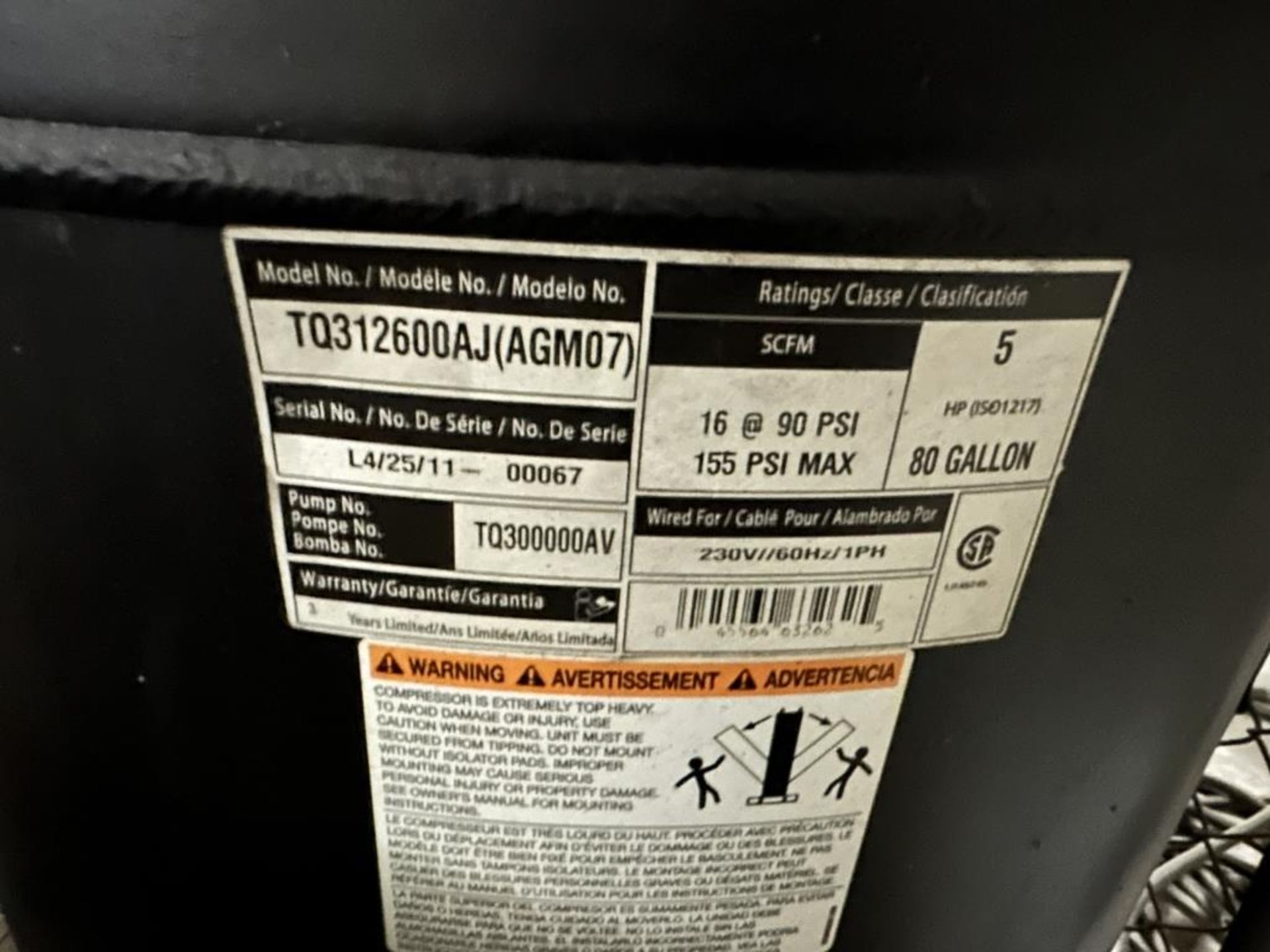 Kobalt 80 Gallon Air Compressor - Image 4 of 4
