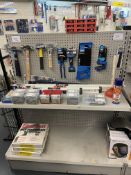 Contents of Rack to Include 5: Various Draper Hammers, Fencing Pliers, Bolster Chisel, Hacksaws & Bl