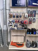 Contents of Display Unit to Include Husqvarna Trimmer Line, Cutting Blades, Saw Chain Files and Grea