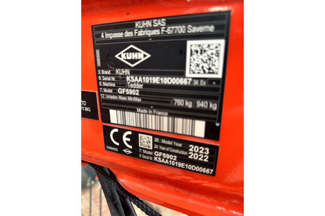 1: Kuhn GF5902, Tedder , Serial Number: KSAA1019E10D00667, Year of Manufacture: 2022 - Image 5 of 5
