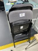 3: Grey Upholstered & Black Metal Framed Folding Chairs