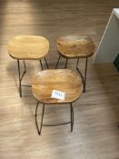 3 x Metallic Framed Wooden Seat Stools