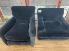 2 x Dark Blue Velvet Upholstered Armchairs