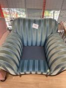 Two Toned Blue Stripe Velvet Upholstered Armchair