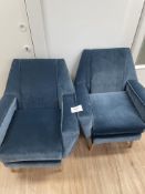 2 x Blue Velvet Upholstered Armchairs