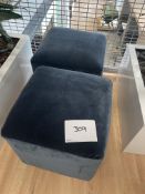 2 x Blue Velvet Upholstered Square Stools