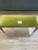 Green Velvet Upholstered 2-Seater Bench Seat with Wooden Legs