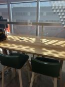 3m x 1.12m x 1.07m Wooden High Table with 8 x Leather Effect Green Bar Stools